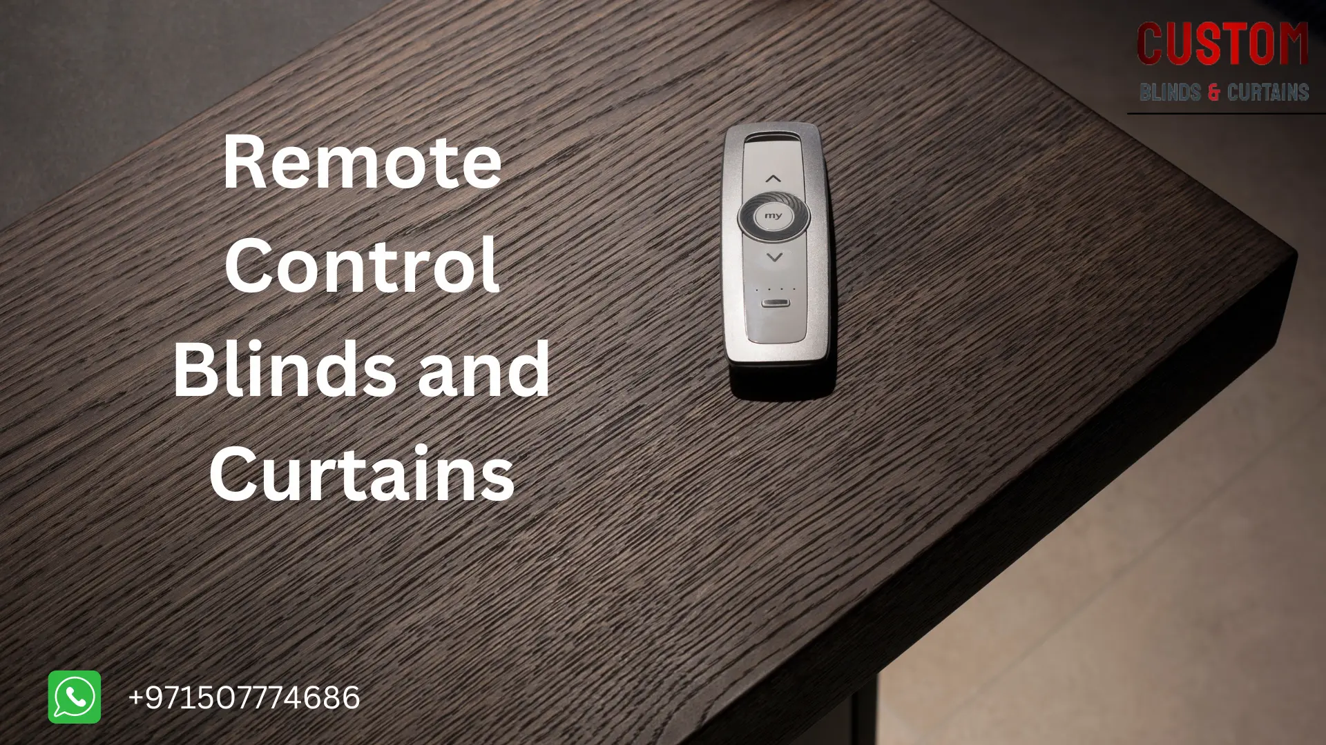 remote on the table to control blinds and curtains