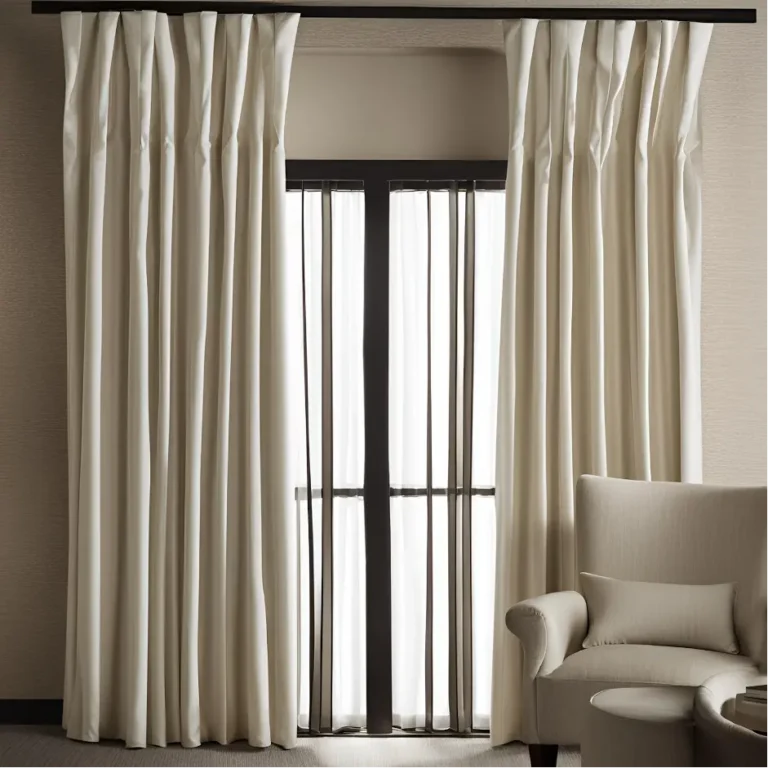 White curtain with black and white drapes hanging elegantly in a room.